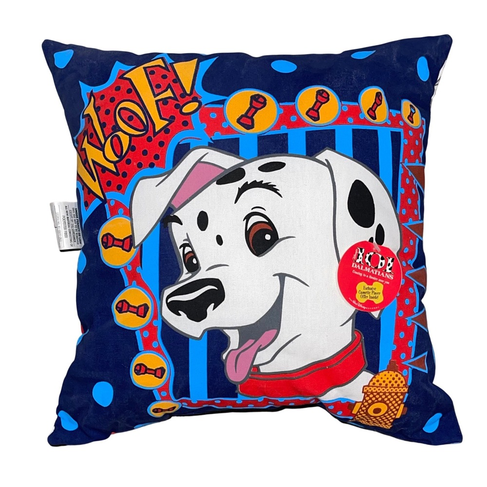 Vintage Disney 101 Dalmatians Throw Pillow 1996 Movie Promo Blue Red Square NWT